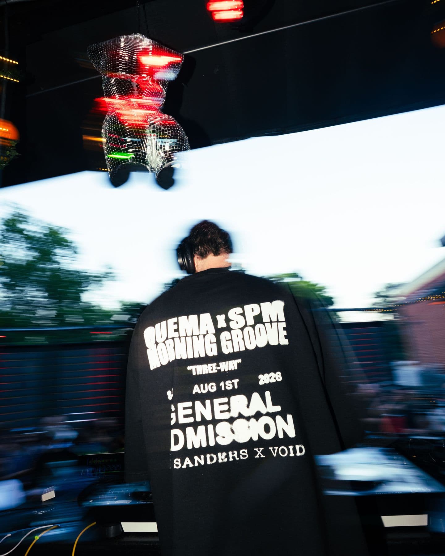 The back of a Three-Way general admission tee at the decks